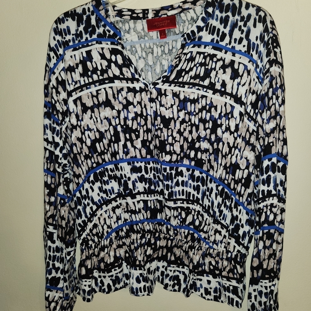 Jennifer Lopez Black and White Blouse with Blue Accents - Picture 2 of 5